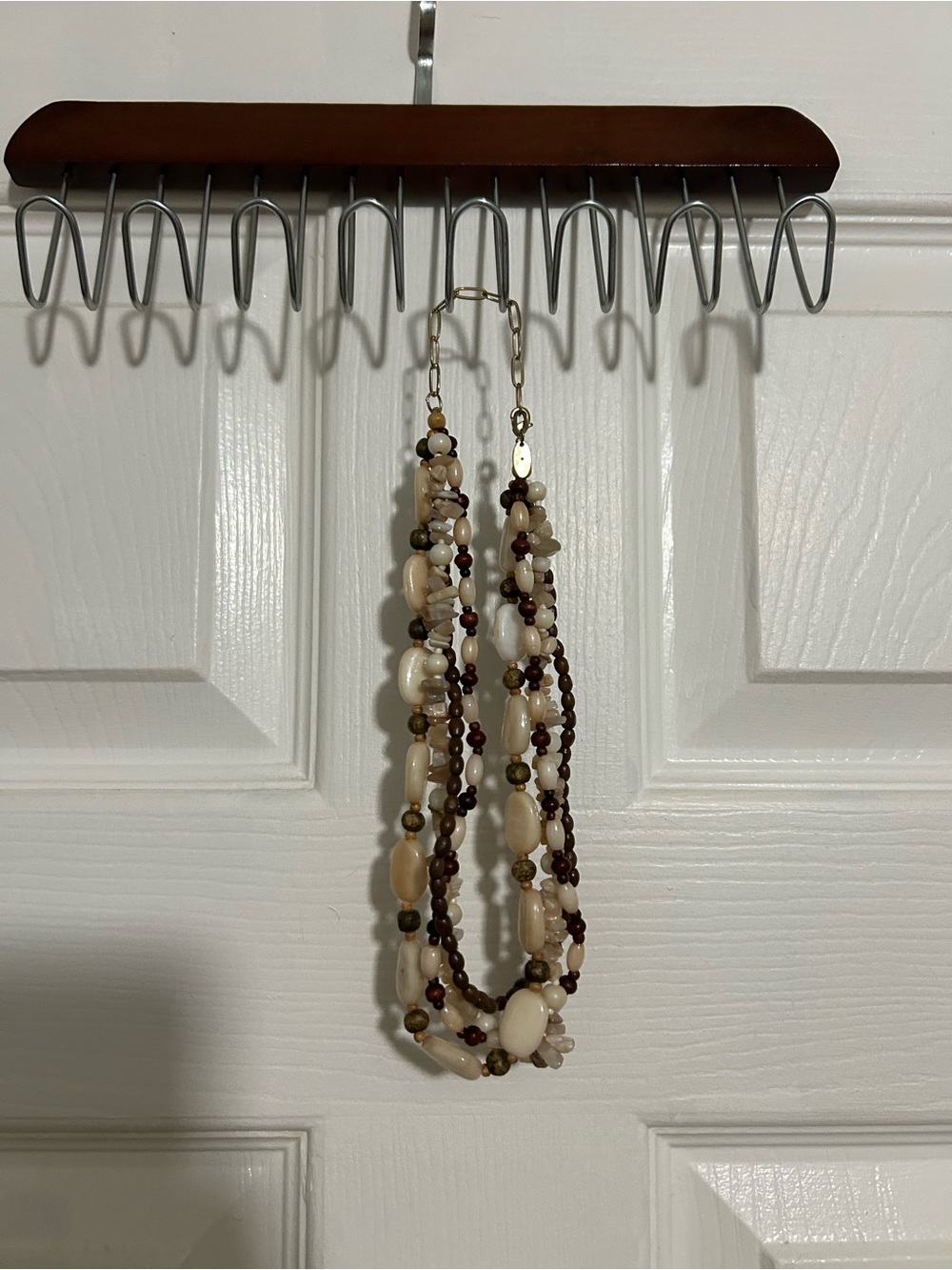Free People Multi-Strand Beaded Necklace in Cream & Brown